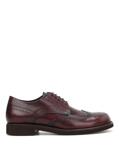 Tod's Leather Derby Brogue In Dark Red