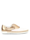 TOD'S LEATHER AND RAFFIA OXFORD SLIP-ONS