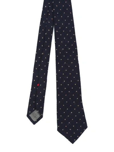 Brunello Cucinelli Wool And Silk Polka Dot Tie In Dark Blue