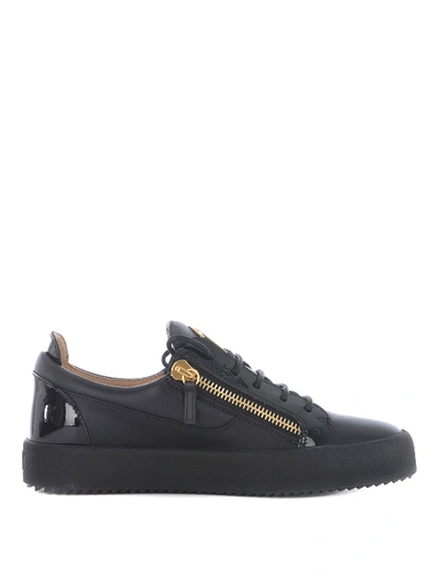 Giuseppe Zanotti Double Zip Black Leather Sneakers