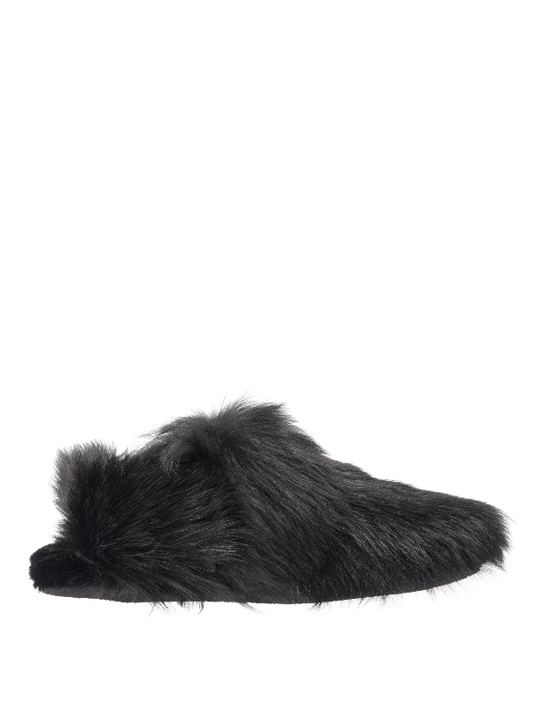 black shearling slippers