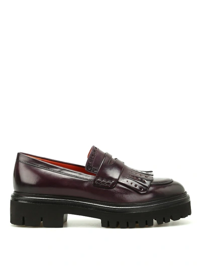 Santoni Leather Loafers With Maxi Sole In Dark Red