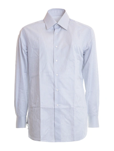 Brioni Striped Cotton Classic Shirt In Light Blue