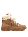 TOD'S BEIGE SUEDE AND SHEARLING BOOTIES