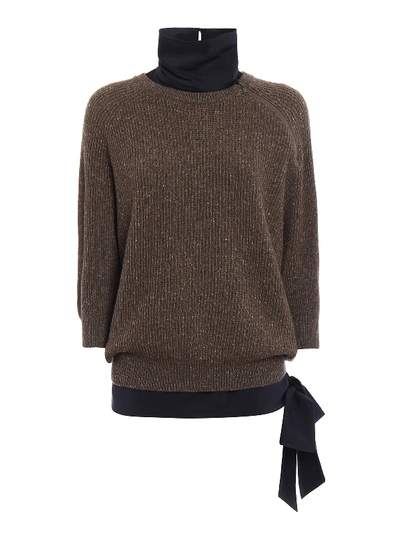 Brunello Cucinelli Cashmere Blend Sweater And Silk Top In Brown
