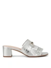 TOD'S DOUBLE T SILVER LEATHER SANDALS
