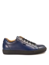 BRIONI BLUE LEATHER LOW TOP SNEAKERS
