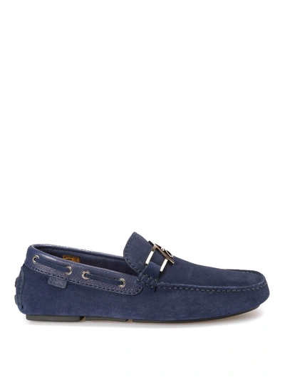 Brioni Suede Loafers With Metal B In Blue