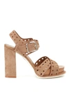 TOD'S DRILLED SUEDE HEELED SANDALS