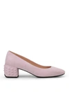 Tod's Structured Heel Pink Suede Pumps In Pink