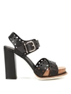 TOD'S BLACK DRILLED LEATHER HEEL SANDALS