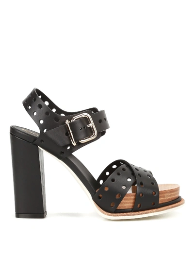 Tod's Perforated Leather Platform Sandals In Black