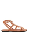 Tod's Fringed Leather Sandals With Logo In Light Brown
