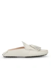 TOD'S WHITE LEATHER TASSELLED SLIPPERS