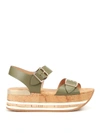 HOGAN H354 CORK PLATFORM LEATHER SANDALS