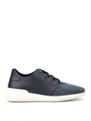 TOD'S BLUE LEATHER AND NUBUCK SNEAKERS