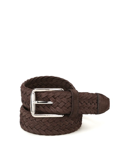 Tod's Brown Belt In Suede In Dark Brown