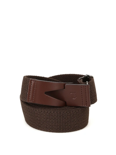 Tod's Belt In Canvas And Leather In Dark Brown