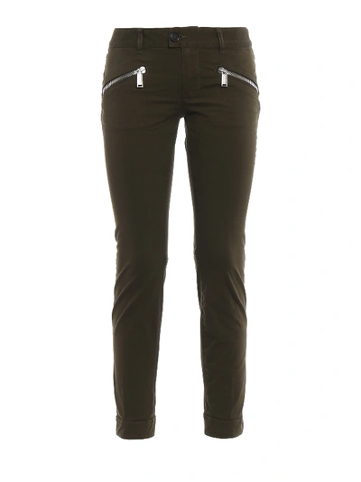 Dsquared2 Zipped Bottom Twill Trousers In Dark Green
