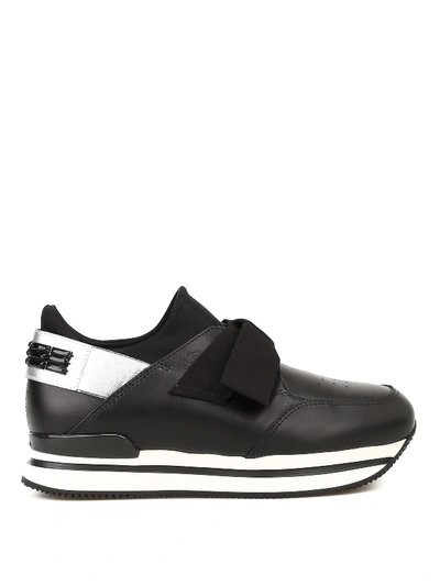 Hogan H222 Fabric And Leather Slip-ons In Black