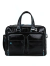 PIQUADRO BRUSHED LEATHER BLACK BRIEFCASE