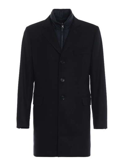 Fay Straight Line Coat With Padded Waistcoat In Dark Blue