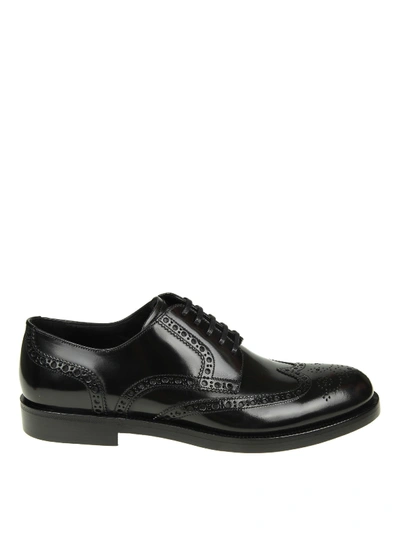 Dolce & Gabbana Full Brogue Brushed Leather Derby Shoes In Black
