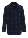 DSQUARED2 CHECKED WOOL SINGLE BREASTED PEACOAT