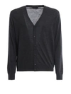 PRADA DARK GREY COMBED WOOL LIGHTWEIGHT CARDIGAN