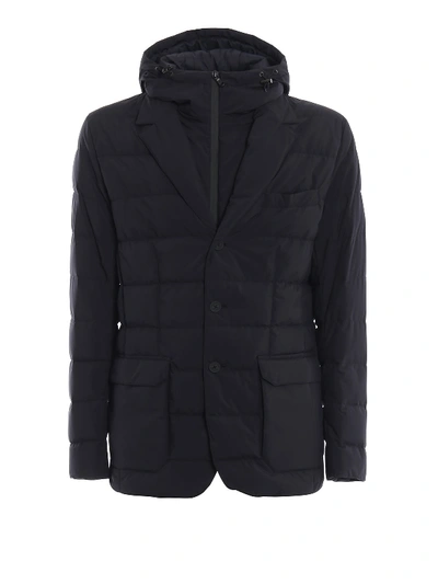 Moncler Vernoux Hooded Double-front Quilted Blazer In Dark Blue