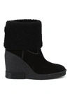 TOD'S BLACK SUEDE CREPE RUBBER WEDGE ANKLE BOOTS