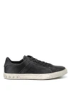 TOD'S USED EFFECT LEATHER LOW TOP SNEAKERS