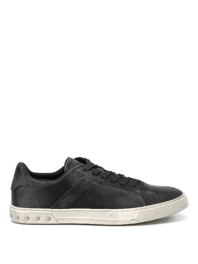 Tod's Used Effect Leather Low Top Sneakers In Black