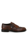 TOD'S BROWN LEATHER FRINGED BROGUE MONK-STRAP SHOES