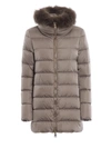 HERNO FUR TRIM BEIGE TECH TAFFETA PUFFER ZIP COAT