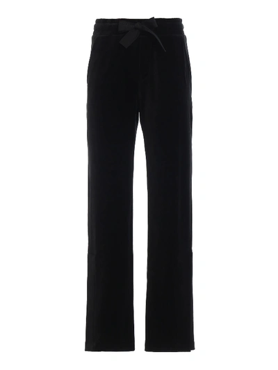 Moncler Black Velvet Wide Leg Track Pants