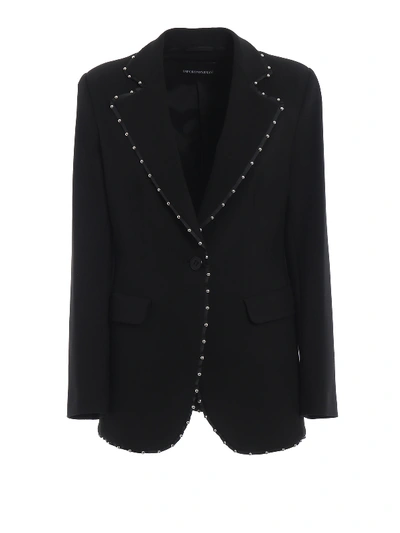 Emporio Armani Stud Embellished One-button Cady Blazer In Black