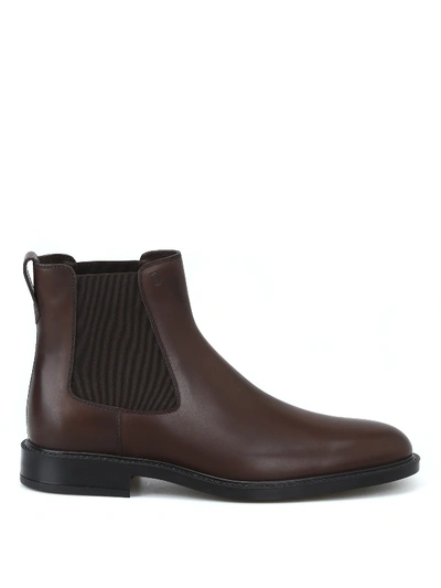 Tod's Brown Leather Chelsea Boots In Dark Brown