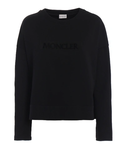 Moncler Relief Logo Cotton Boxy Sweatshirt In Black