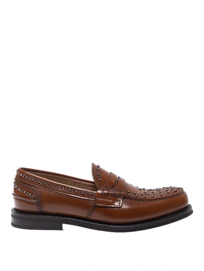 Church's Pembrey Studded Polished Leather Loafers In Brown