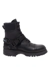 PRADA BUCKLE STRAP CALF LEATHER ANKLE BOOTS