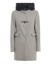 FAY GREY WOOL COAT WITH HOOD AND DOUBLE FRONT