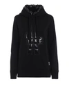 MONCLER BLACK FLARED HOODIE WITH LOGO PATCH