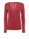 POLO RALPH LAUREN CABLE KNIT MERINO AND CASHMERE V NECK SWEATER