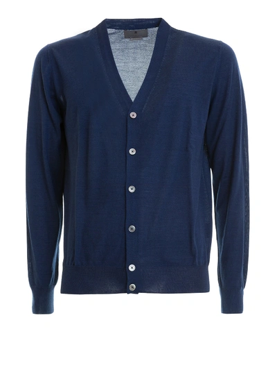 Corneliani Blue Cashmere And Silk Blend Cardigan