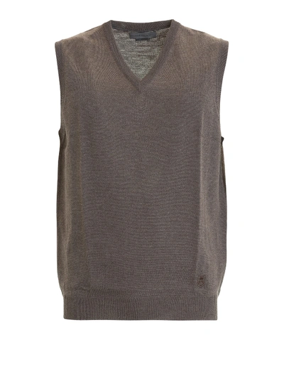 Corneliani Pure Wool V-neck Vest In Brown