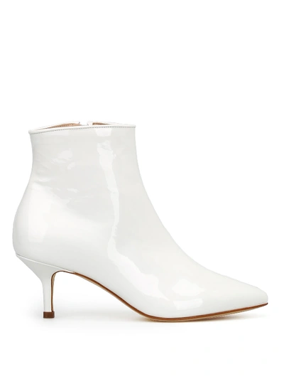 Polly Plume Janis White Patent Ankle Boots