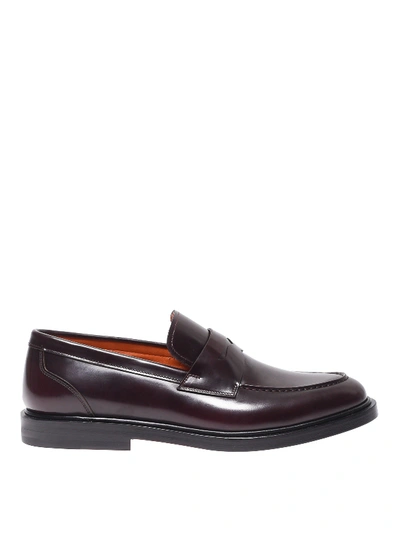 Santoni Burgundy Brushed Leather Loafers In Red
