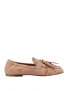 TOD'S PINK SUEDE LOAFERS WITH TASSEL
