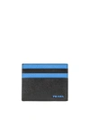 PRADA BLACK AND BLUE SAFFIANO LEATHER CARD HOLDER